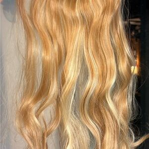Golden blonde with light blonde highlights halo wire extension